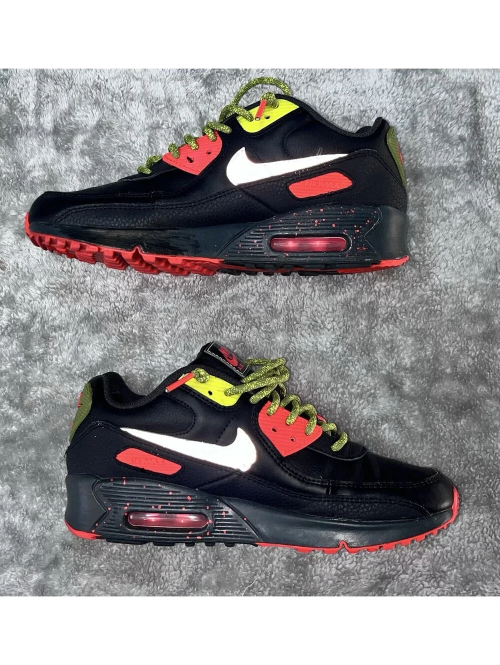 Nike Air Max 90 Kids PS Sz 6.5Y Black Green Silver Orange Low Top Sneakers